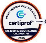 Insignia de la certificación ISO 42001 AI Governance Fundamentals emitida por CertiProf en 2026